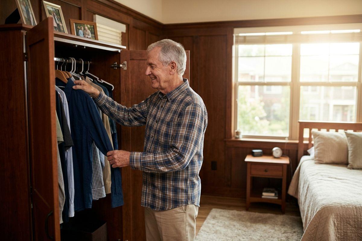 man examining a shirt on a hanger